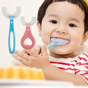 BabyCare Viral Children Toothbrush U-shaped Toothbrush for Kids Child Toothbrush Soft Silicone Tooth Brush Infant Toothbrush with Handle Oral Care Cleaning - 6345