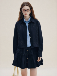 FAMANXUAN | French Heavy Embroidered Shiny Buttons Shirt and Skirt Set