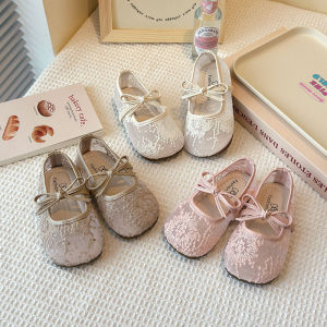 New Spring Kids Single Shoes Sweet Lace Bow Baby Girls Nude Shoes Ventilate Thin Children Flat Shoes