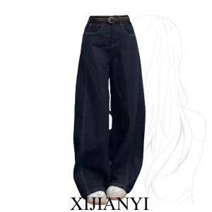 Quần Jeans Ống Rộng Xanh Đậm Cạp Cao Cho Nữ Mùa Xuân Hè Cỡ Lớn Quần Dài Dài Đến Sàn Ống Rộng Quần Dài Thẳng Quần Jeans