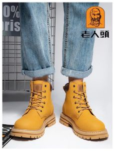 Mens Winter High-Top Martin Boots Warm Outdoor Leather Shoes for Couples Anti-Wear Casual round Toe Thick Bottom Rubber Sole