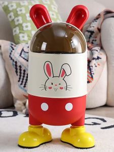 Household Clamshell Trash Can & Cute Cartoon Rabbit Ears: Large Capacity Living Room Storage