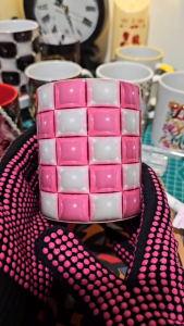 3D Pink and White Square Printed Design On A Sublimation Ceramic COFFEE Mug FOR GIFT/BIRTHDAY/WEDDING/GRADUATION