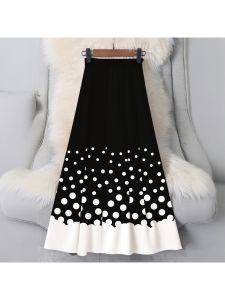 Printed Design Four Seasons Black and White Polka Dot Casual Style Half Skirt