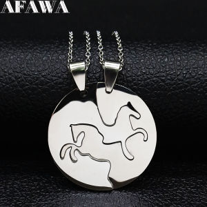 2PCS Horse Stainless Steel Chain Necklace for Women Men Horses Accessories Couple Love Necklace Jewelry Equestrian Gift N725S01