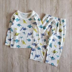 Pure Cotton Childrens Home Clothes Set Long Sleeve Long Pants Baby Boy Thin Air Conditioner Shirt Sleepwear Anti-static Moisture Wicking Casual Style Summer Season A-Class Safety