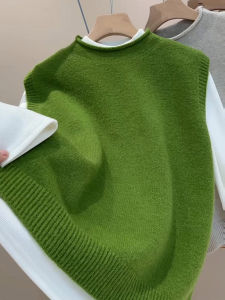 UYFY | Green Round Collar Sleeveless Knit Vest Slim Fit Loose Versatile Top