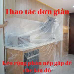 Màng nilon che phủ ngăn bụi nội thất đa năng khổ lớn ABA rộng 4.0m dài 10m chống ẩm mốc giữ mới nội thất có 1 đầu dán dính