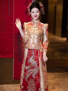 ชุดแต่งงานฮ่องกง ชุดแต่งงานจีนย้อนยุค ชุดกี่เพ้าลายมังกรและนางฟ้า ชุดราตรี ชุดแต่งงานแบบจีนใหม่ ชุดแต่งงานแบบจีนโบราณ