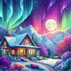 Huacan 5D DIY Diamond Painting Aurora Mountain Winter Diamond Mosaic Landscape New Collection 2025 Home Decor