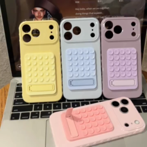 Cute Macaron TPU Phone Case for iPhone 17 16 15 14 13 12 11 Pro Max Plus Air Built-in Suction Cup Foldable Kickstand Glossy Anti-Drop Phone Cover