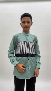 Santripexal Baju Koko Muslim Anak Remaja Lengan Panjang Motif Salur