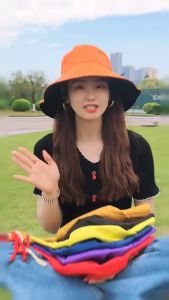 B1T1 Korean Plain Double-sided Summer Hat Bucket Hat Beach Hat For Women