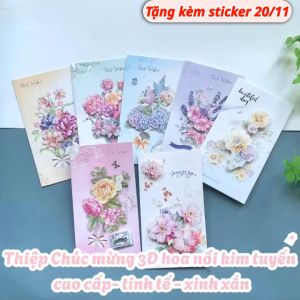 (KÈM BAO THƯ) Combo 10 Thiệp Chúc Mừng Ngày 8/3 Thiệp 3D In Nổi Giấy Cao Cấp Thiệp 20/11 20/10