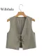 Willshela Women Fashion With Beading Army Green Lace Up Vest Sleeveless Jackets Vintage V-Neck Waistcoat Female Chic Tank Tops. 