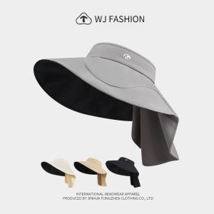 【WJ】Black Rubber Sunshade Neck Protection Shawl for Women Large Brim Empty Top Sunscreen Hat Full Surround Egg Rolls Hat