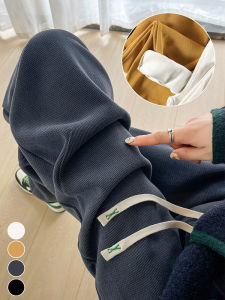 YAMIANNV | Quần thể thao lót lông cừu cạp cao cho nữ dáng rộng thoải mái mùa thu đông ấm áp thon gọn quần đèn lồng