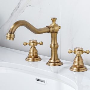 Basin Brass Gold Bathroom Antique Sink Faucet 3 Hole Deck Mounted Double Handle Hot & Cold Wash Water Tap Basin Sink Mixer Taps