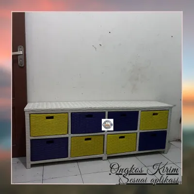 (Ready stok) Meja Tv Rotan sintetis lemari laci rotan sintetis laci 8 samping