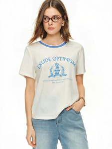 DUSHU | Stylish Design Color Blocking Ribbed Crew Neck Straight Shoulder T-shirt