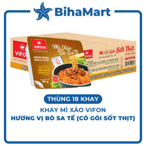 [THÙNG 18 KHAY] - VIFON - Mì khay Vifon xào vị Bò Sa tế (CÓ GÓI SỐT THỊT) - (90g/khay) - Mì Bò Sa tế khay xào Vifon Mì khay ăn liền Vifon vị Bò Sa tế Vifon khay mì xào Bò Sa tế.