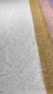Pink African Tulle Lace Fabric High Quality Lace Nigerian Sequins Beaded Lace Fabric French Laces for Party Dress Sewing