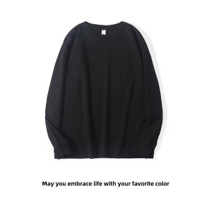 320G Heavy Weight White Pure Cotton Long Sleeves T-shirt Mens and Womens Solid Color round Neck Sweater Spring & Fall American Three-Piece Needle Bottoming Shirt