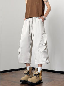 Quần Short Công Sở Nam Mùa Hè Phong Cách Retro Thể Thao Quần Dài Ống Đứng Túi Lớn Quần Gấp Quần Ngắn