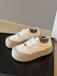 LANKAMO | Leather Sneakers Womens Spring Autumn New Thick Bottom Bread Shoes Lightweight Versatile Casual Platform Shoes Pure Color Round Toe