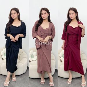 Zoey Set Setelan Wanita Atasan Tanktop Cardigan Lengan Panjang Dan Rok Lilit Crinkle Airflow Korean Style Kekinian Terbaru Ootd by Clashe