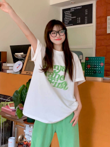 T-Shirt Wanita Lengan Pendek Putih Motif Huruf Phantom Retro Amerika 2025