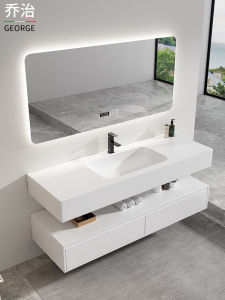 Modern Minimalist Bathroom Cabinet Combination Solid Wood Basin Face Washing Sink Counter Top Quality Rock Board Heat Bend