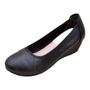 Leather Cowhide Work Shoes Womens Soft Bottom Comfortable Slope Heel Single Shoes Not Tired Foot Simple Shallow Mouth mid Heel Womens Shoes Spring