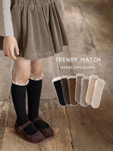 Girl Socks Spring and Autumn Pure Cotton Kids Retro Mori Style Lace Mid-Calf Length Socks Autumn Baby Girl Long Tube Calf Socks