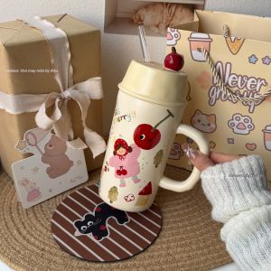 Tách Sứ Hình Cherry Đáng Yêu có Ống Hút