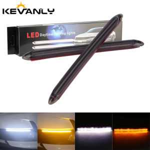 Car DRL Daytime Running Lights Universal Auto Headlight Strip Sequential Turn Signal Yellow Flow Day Light drl for Cars 12v 2Pcs