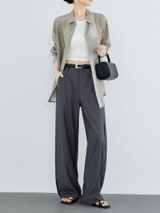 Elegant High Waist Straight Leg Thin Suit Pants Draped Wide Leg Slimming Summer Casual Floor-Length Womens Trousers
