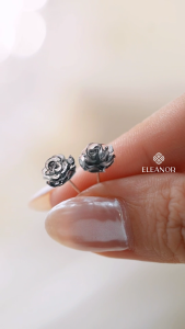 Bông tai nữ chuôi bạc 925 Eleanor Accessories hoa hồng loang đen phụ kiện trang sức khuyên tai 9884