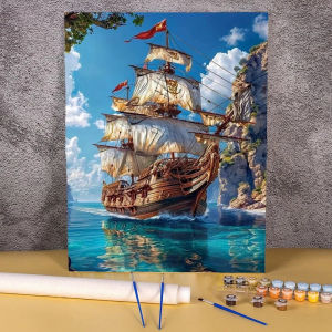 Acrylic Paint By Numbers Sea Sailboat Painting By Numbers on Canvas Coloring By Number for Adults Paint Digital Art