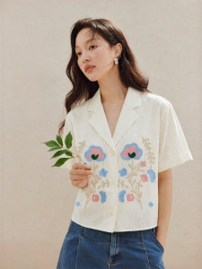 INMAN | Embroidered Loose Fitting Collar Shirt 100 Xinjiang Cotton
