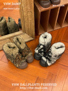 Millennial Thick Bottom Fur Lined Winter Boots Womens New 2025 Autumn Winter Warm Plush Cotton Shoes Short Tube round Toe