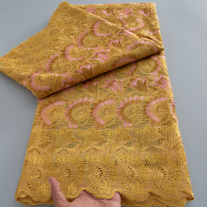 Luxury Gold African Cotton Lace Fabric Embroidered Swiss Voile Lace for African Party Wedding Dress Making