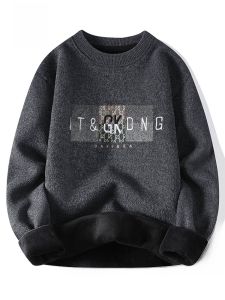 ROMON | Lormen Mens Round Neck Fleece Lined Loose Casual Knitwear Winter Fashion Thick Warm Base Layer Sweater Youth Leisure Comfortable