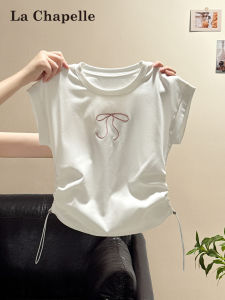La Chapelle | White Bow Embroidered Short-sleeved Summer Lightweight T-shirt