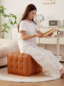 Rubiks Cube Checkerboard Stool Italian Style Leather Footstool for Home Living Room and Shoe Swapping Luxurious Lightweight