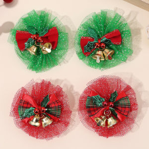 4Pcs Christmas Bell Hair Clips Glitter Mesh Tulle Plaid Bow Hairpins Children Trendy New Xmas Headwear New Year Hair Accessories