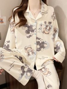 Bộ Đồ Ngủ Cotton Dài Tay Dài Quần Dài Dễ Thương Hoạt Hình Chó Học Sinh Đồ Mặc Nhà Mùa Xuân Thu Mới 2025
