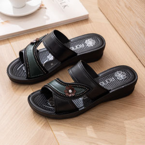 JIFANPAUL | Non-Slip Elderly Friendly Summer Outdoor Slippers for Women Open Toe Casual Wedge Heel Soft Sole Comfort Shoes for Middle Age and Elderly Women