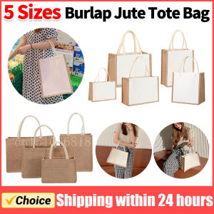 Burlap Jute Tote Shopping Bag Vintage Reusable Grocery Wedding Birthday Gift Bag Handmade Linen Bags Portable Ladies Handbags