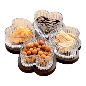 BANGBEBE | North American Walnut Fruit & Snack Platter with Divided Sections and Heart Design